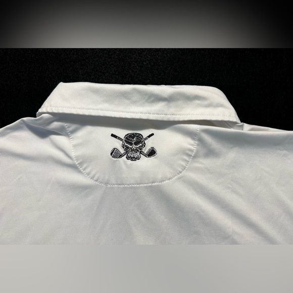 Tattoo Golf Cool-Stretch Polo Shirt Men’s Medium White Performance Skull Logo - Picture 7 of 7